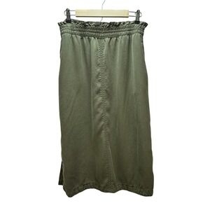 tentree Midi Skirt M Olive Green Tencel Paperbag Waist Pockets Gorpcore Lagen